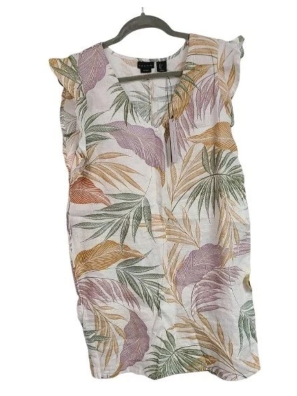 Tahari Floral Sundress Womens Size L Oatmeal 100% Linen Lagenlook Vacation BoHo - Picture 2 of 6